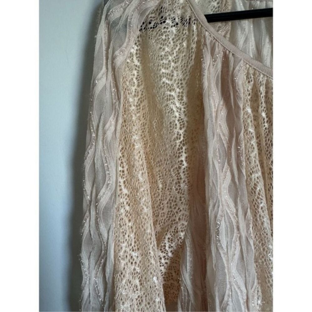 Roz and Ali Blush Lace Sheer Floral Tie Front Peasant Blouse sz 3X Boho Cottage - Picture 7 of 7